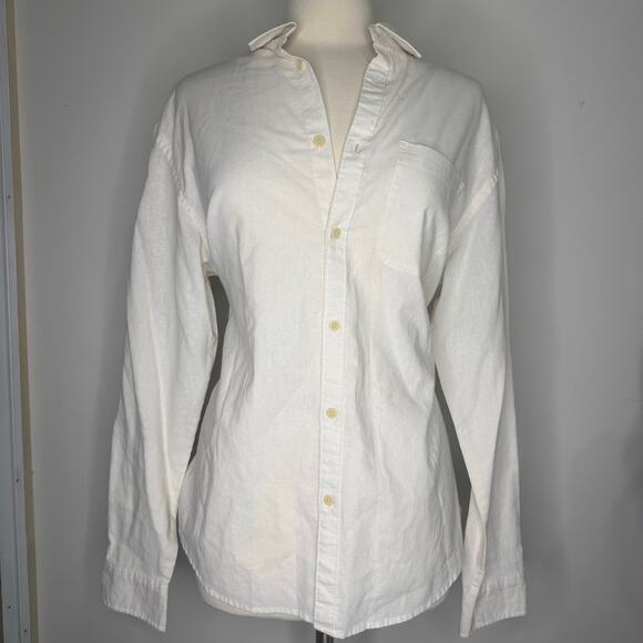 OLD NAVY | Mens NWT Slim Fit Linen Blend White Long Sleeve Button Shirt Up Large - Picture 1 of 7